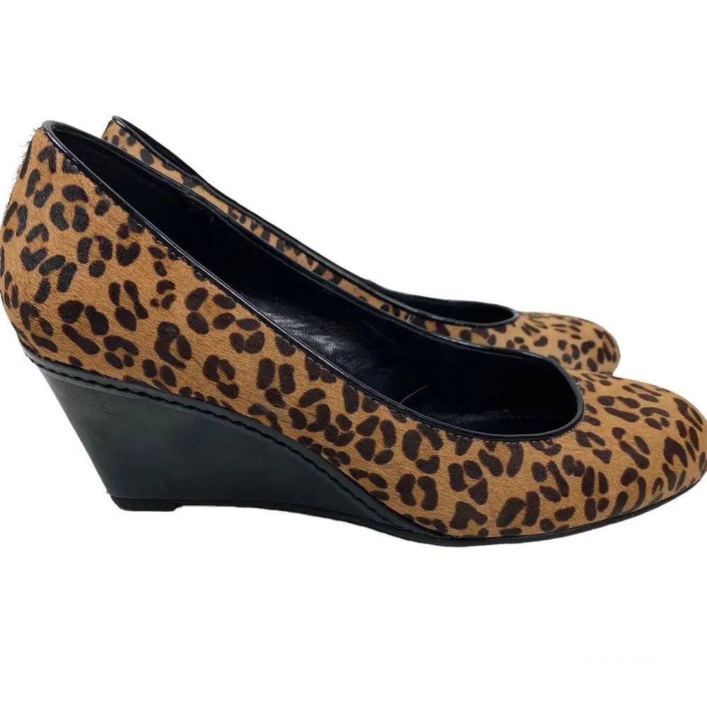 Franco Sarto Zeus Wedge Heels Animal Print Leopard Calf Hair Pumps Womens 8M